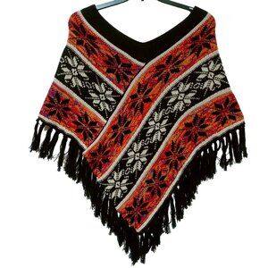 Studio JPR Large Multicolor Knit Poncho With Fringe 100% Acrylic Style M95270155